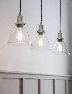 Trio Of Hoxton Cone Pendant Light - Satin Nickel