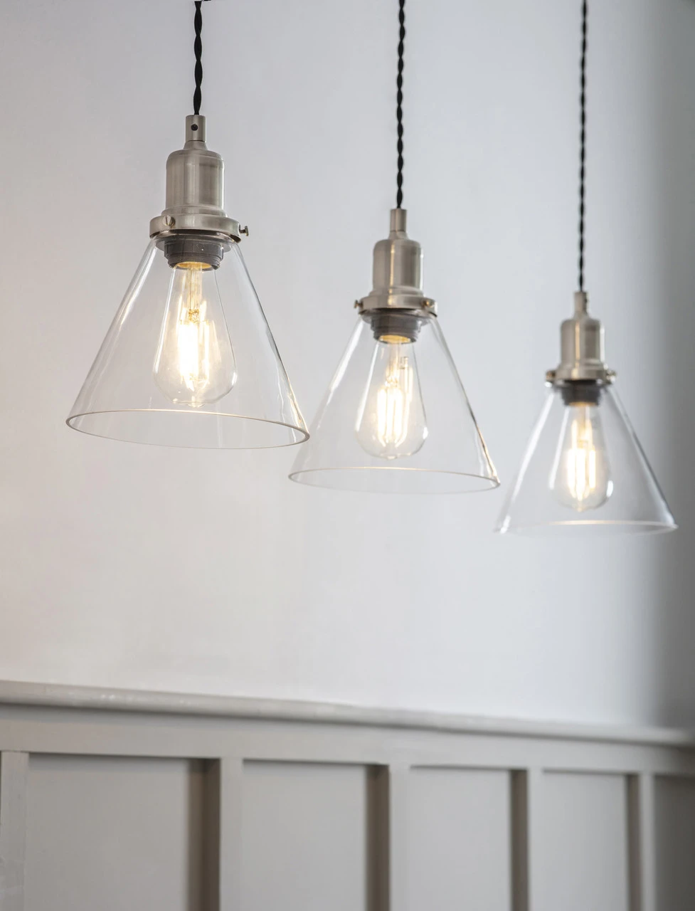 Trio Of Hoxton Cone Pendant Light - Satin Nickel 1 Trio Of Hoxton Cone Pendant Light - Satin Nickel