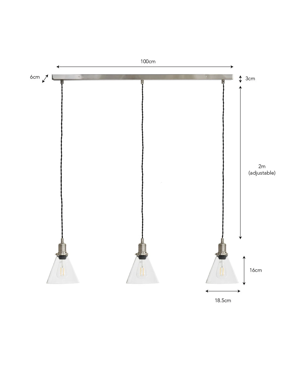 Trio Of Hoxton Cone Pendant Light - Satin Nickel 3 Trio Of Hoxton Cone Pendant Light - Satin Nickel - Image 3
