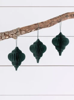 Set Of 3 Maddox Drop Baubles - Forest Green