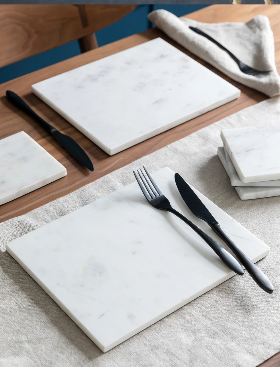 Set Of 2 Marble Placemats - White 1 Set Of 2 Marble Placemats - White