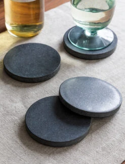 Set Of 4 Round Marble Coasters - Black