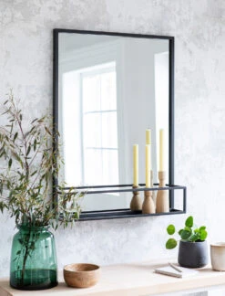 Sapperton Rectangular Mirror With Shelf - Black