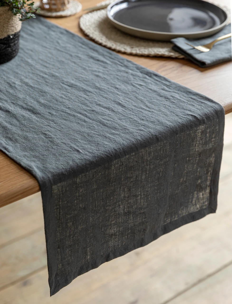 Linen Table Runner - Charcoal 1 Linen Table Runner - Charcoal