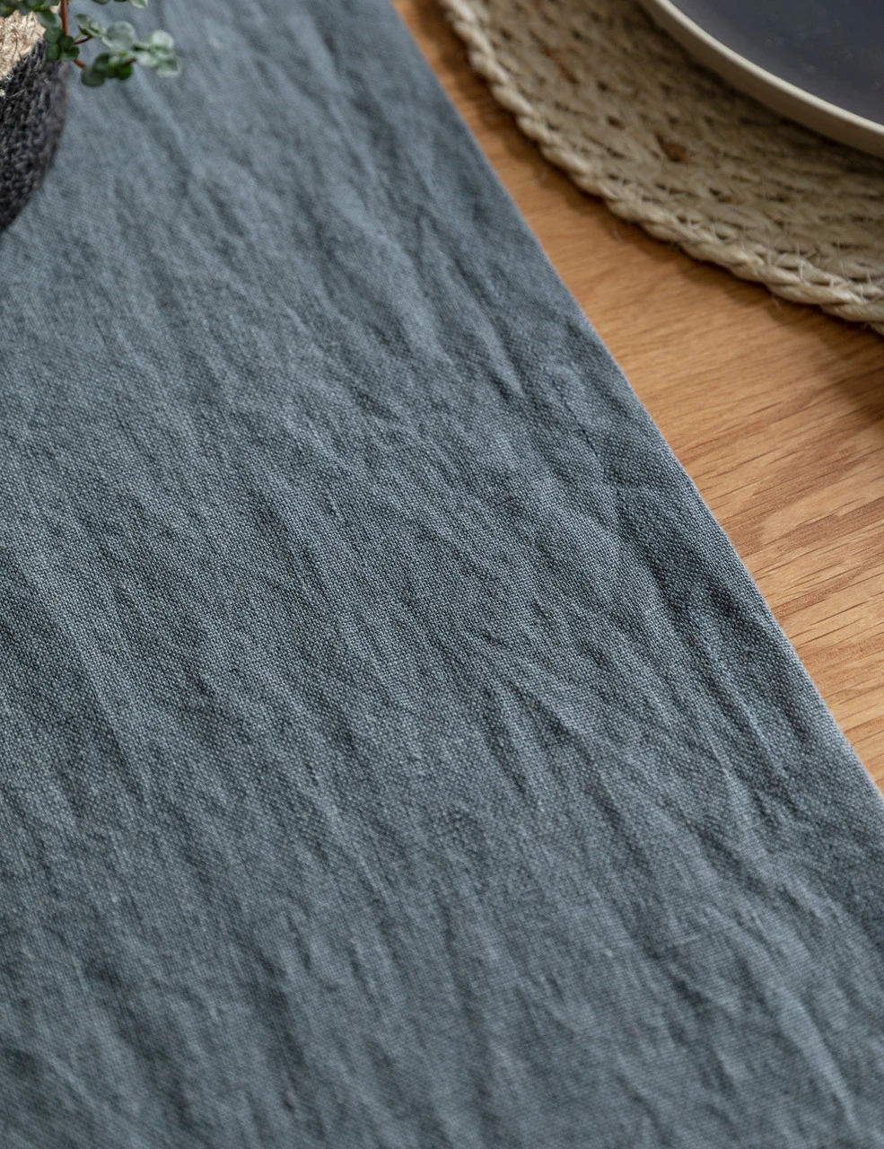 Linen Table Runner - Charcoal 2 Linen Table Runner - Charcoal - Image 2